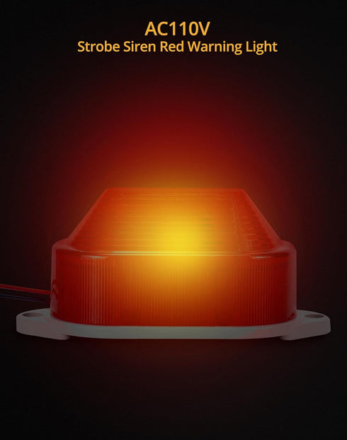 QWORK AC110V - 120V Industrial Strobe Siren Alarm Warning Light – Red - 110 dB Loud Sound and Flashing Strobe Light Emergency Panic Alarm, Compatible with Smart Switches for Timed Alerts, 2 Pack