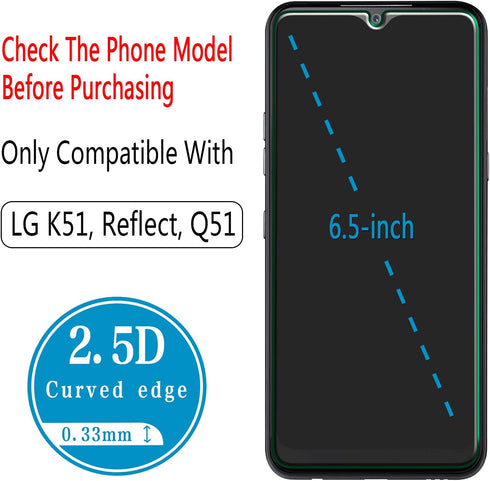 HPTech 2-Pack Tempered Glass Screen Protector for LG K51, Reflect, Q51 | Easy Install, 9H Hardness, Bubble Free