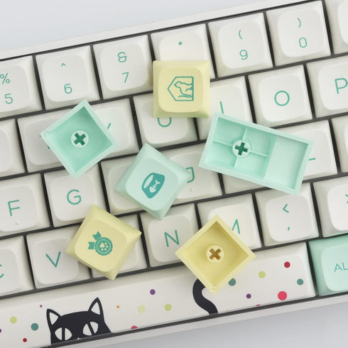Hyekit PBT Keycaps, 130 Keys, Cute Cat Keycaps, Dye-Sublimation, XDA Profile Custom Keycaps for Cherry Gateron MX