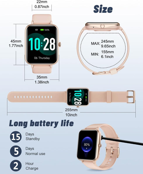 GRV Smart Watch for iOS and Android Phones (Answer/Make Calls), IP68 Waterproof Fitness Tracker Watch