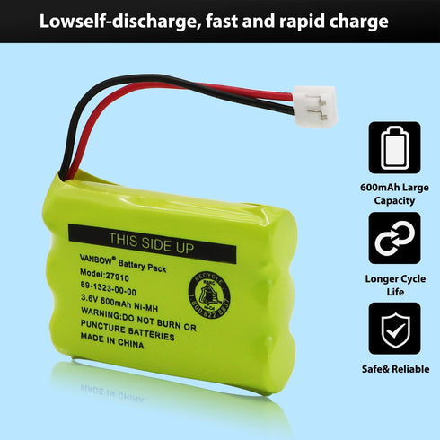 27910 Cordless Phone Battery for Motorola SD-7501, MD7161, AT&T, Ni-MH 3.6V (Pack of 2)