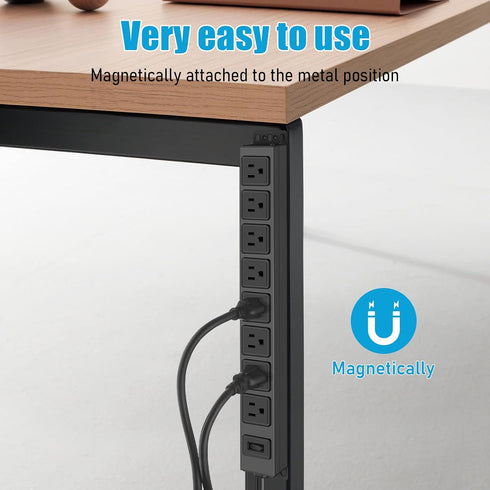 HHSOET 8 10FT Magnetic Mount Power Strip, Outlet Mountable Socket, Metal Heavy Duty Surge Protector, Gaming Table