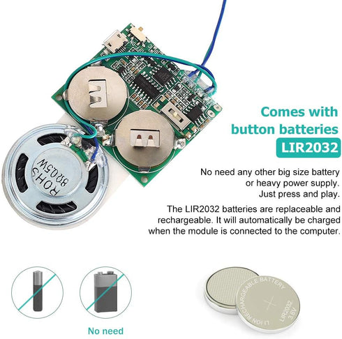 Recordable Sound Module, Icstation 8M USB Programmable Sound Chip with Speaker, Push Button Activated for DIY Music