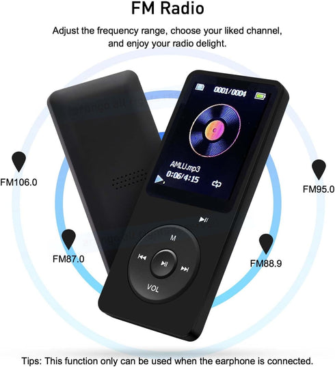 MP3 Player 32GB with Speaker, Portable HiFi Lossless Sound Mini Music Player, Voice Recorder, E-Book, HD Screen - Black