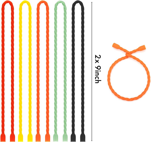 Gesipor 10 PCS 18-Inch Silicone Cable Ties, Reusable Rubber Twist Ties for Bundling and Holding (5 Colors)