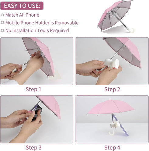 Phone Umbrella for Sun Shade, Suction Cup Stand, Outdoor Anti-Glare Cell Phone Holder, Car Navigation Umbrella (Pink)