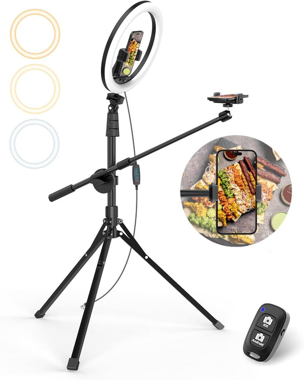 UBeesize 12" Selfie Ring Light with Stand and Overhead Phone Mount, 62" Tripod for Video Recording