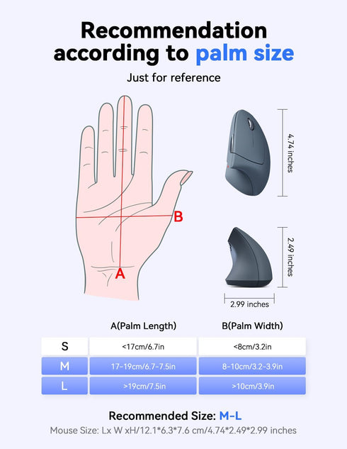 TECKNET Ergonomic Wireless Mouse - 4800 DPI Silent Mouse with 5 Adjustable DPI, 2.4G Vertical Mouse, Grey