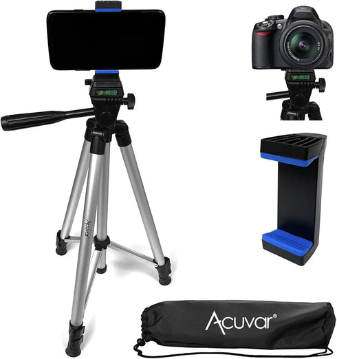 Acuvar 50" Smartphone, Camera & Camcorder Tripod with Phone Mount for All Phones, iPhone & All Samsung Galaxy Cameras