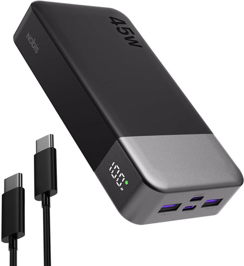 NOBIS Portable Charger, 20000mAh Power Bank, 45W Fast Charging, Battery Pack with C to C Cable for iPhone Samsung