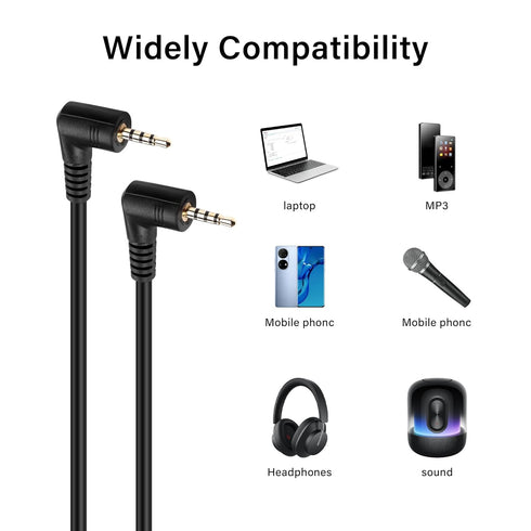 PNGKNYOCN 2.5mm Audio Aux Cable, 90 Degree TRRS Male to Male Double Angled Stereo Headset Connector Cable (0.3M)