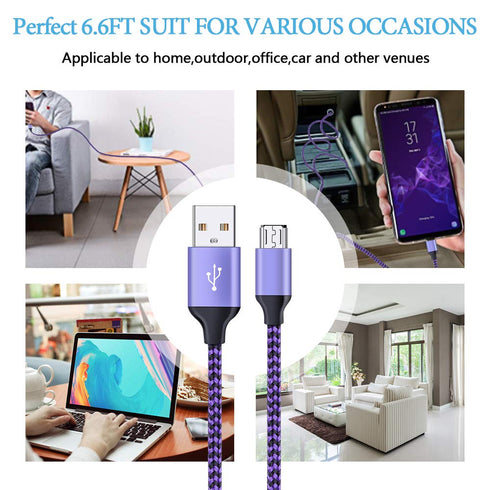 AILKIN 6ft Micro USB Cable 5-Pack, Nylon Braided, Fast Charging for Samsung Galaxy J8/J7/S7/S6/Edge/Note5, LG, Sony &
