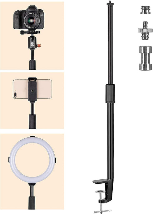 TARION Desktop Light Stand with 1/4" 3/8" Screws, Adjustable 14-25in for Ring Light, Photography, Virtual Meetings