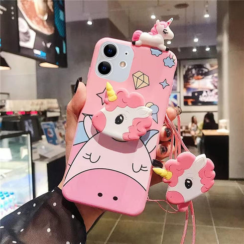 Unicorn Case for iPhone 11 6.1”, 3D Cartoon Design Cute Elastic Kickstand Protective Case for Kids and Teens
