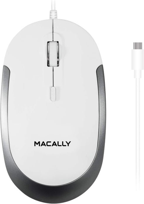 Macally Wired USB C Mouse for Mac & Windows - 3 Button & Scroll Wheel USB Type C Mouse, Comfortable Ambidextrous