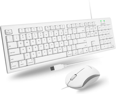Macally Full Size USB Wired Mac Keyboard and Mouse Combo, Ergonomic Apple Keyboard with Shortcuts for Mac Mini, iMac