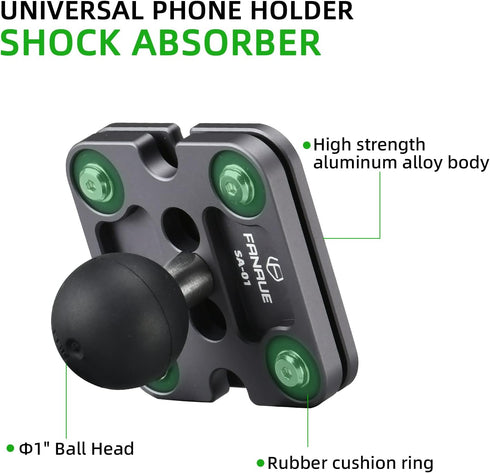 FANAUE Universal Phone Holder with Shock Absorber Detachable B Size 1" Ball for RAM Mounts (SA-01)
