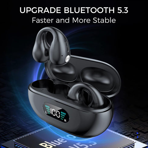 Wireless Ear Clip Bone Conduction Earbuds, Bluetooth 5.3, Up to 18 Hours Playtime, 350mAh Battery, Lightweight, Wireless Bluetooth Earbuds for Cycling, Sport, Running, Driving,Black