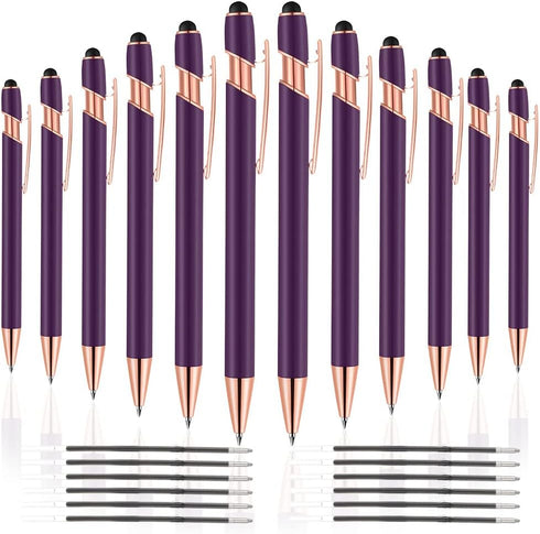 12 PCS 2 in 1 Stylus Ballpoint Pens with Stylus Tips, 1.0 mm Black Ink Metal Pens for Touch Screens, 12 Refills (Rose