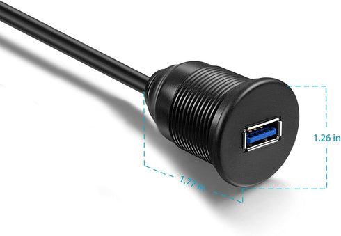 USB 3.0 Male to Female AUX Flush Mount Car Extension Cable, 6 Feet, Black