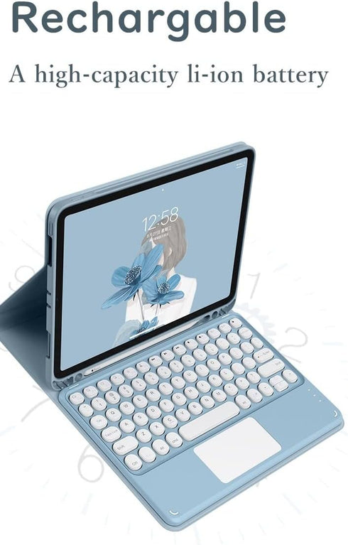iPad 6th 5th Generation Air 2 Pro 9.7 inch Keyboard Case with Touchpad, Cute Round Key Color Keyboard, Detachable