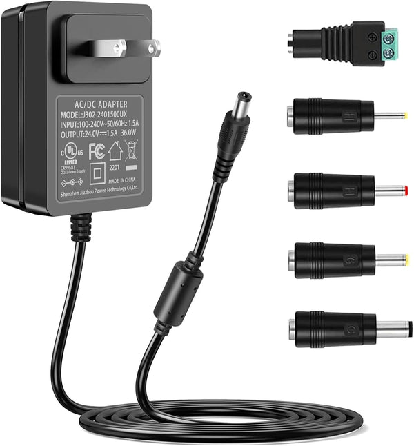 Gonine 24V Power Supply Cord 1.5A 1A UL Certified, AC to DC Adapter for LED Floor Lamp, Strips, Diffuser