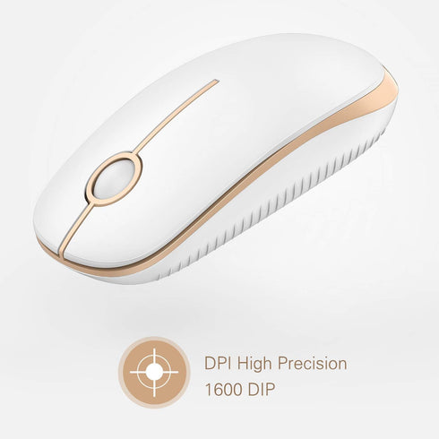 VssoPlor Wireless Mouse, Slim Portable 2.4G Computer Mice with Nano Receiver for Notebook, PC, Laptop (White and Gold)
