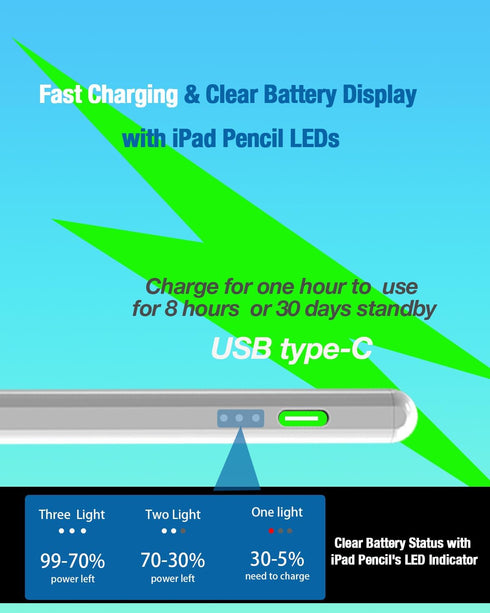 Stylus Pen for iPad with Palm Rejection & Fast Charge, Compatible with (2018-2022) Apple iPad Pro, iPad Air