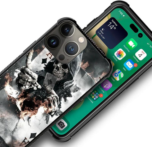 CARLOCA Skull Poker Graphic Design Phone Case for iPhone 15 Pro Max, Shockproof Anti-Scratch Protection