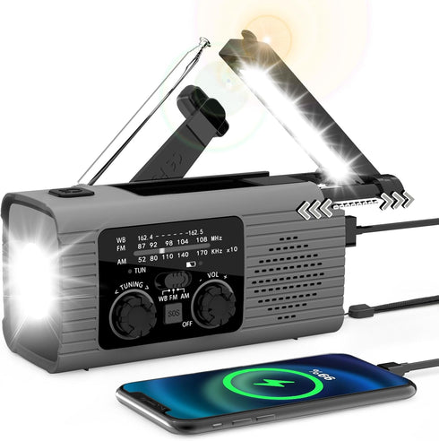 Emergency Radio, 4000mAh Solar Hand Crank AM/FM/NOAA Portable Weather Radio with Phone Charger