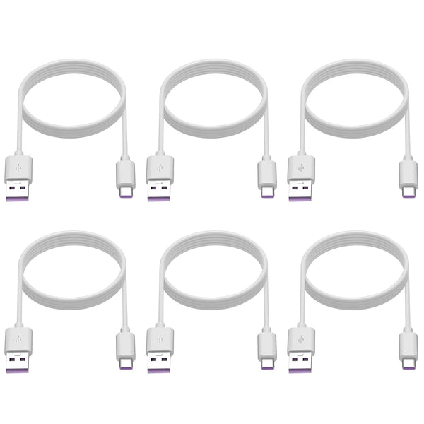 Smays 6-Pack USB A to USB C Cable, 6ft White, Type C Charger for Fast Charging - Bulk USB to USBC-C Cord