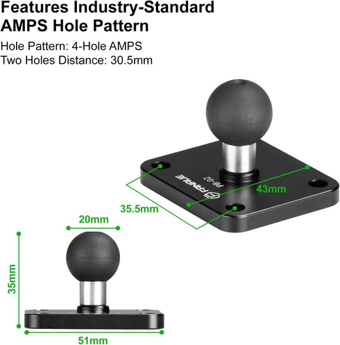 4-Hole 20mm (0.787 inches) 20mm FANAUE Aluminum AMPS Base Mount with Mounting Ball for Ball Mount arm