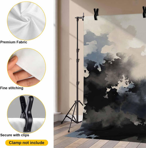 Hokiten 12x8 Backdrop for Photography, Black Blue Beige Brushed Microfiber Fabric Backdrop Curtain for Photo, Modern