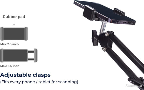 PHOTOMYNE Album Sturdy Flexible Phone Holder for Desk, Table, Office, Kitchen with Clamp for Photo Scanning, iPhone