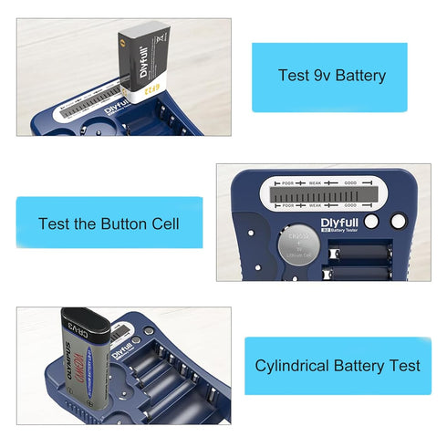 Dlyfull Universal Battery Tester with LCD Display for AA AAA C D 9V CR2032 CR123A CR2 CRV3, 1x AAA Battery Included
