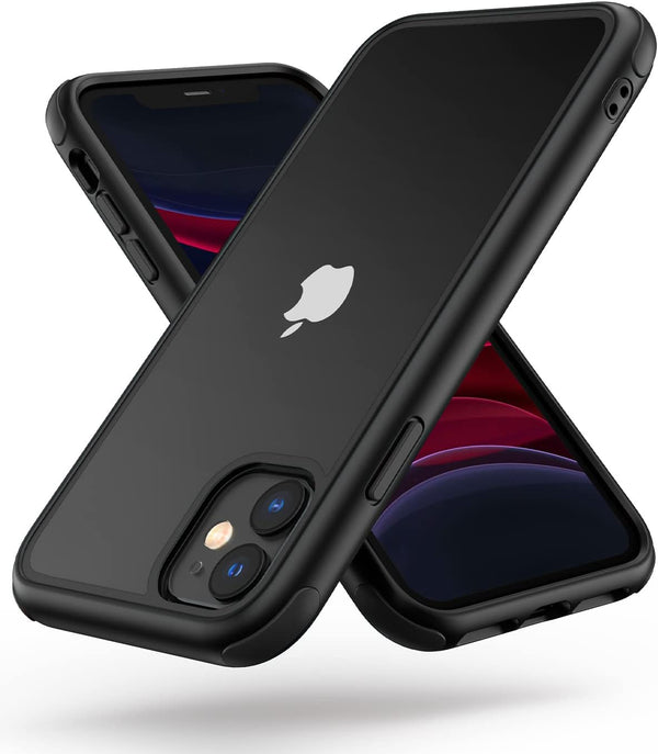 iPhone 11 Crystal Clear Case - Black, Shockproof Bumpers, Anti-Scratch Hard PC Back & Soft TPU Frame, No Yellowing.