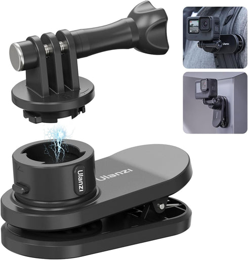 ULANZI Backpack Mount for GoPro, Quick II Magnetic Suction Clip Clamp for GoPro Max Hero 11 10 9 8 7 6 5