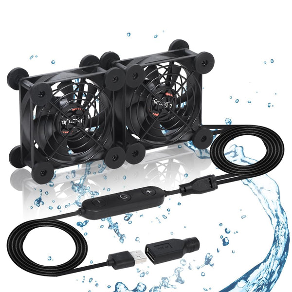 Portable Cooling Fan with Dual 80mm, 10 Speed USB 5V, IPX5 Waterproof, for Tablet, TV, Xbox, Router, Greenhouse