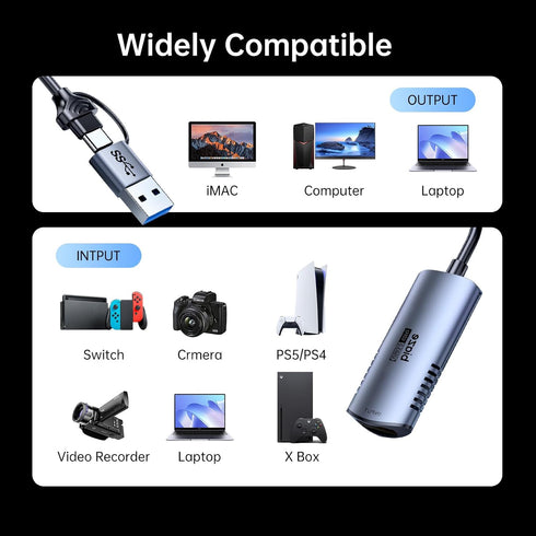 biaze 4K 1080P 60FPS PS5, Video Capture Card, HDMI to USB/USB C Capture Card Video Capture Device for Streaming Game