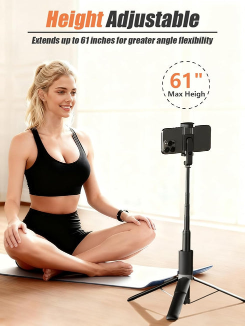Jishane 61'' Tall Tripod for iPhone - Selfie Stick Tripod All in One Selfie Stick with Wireless Remote, Lightweight