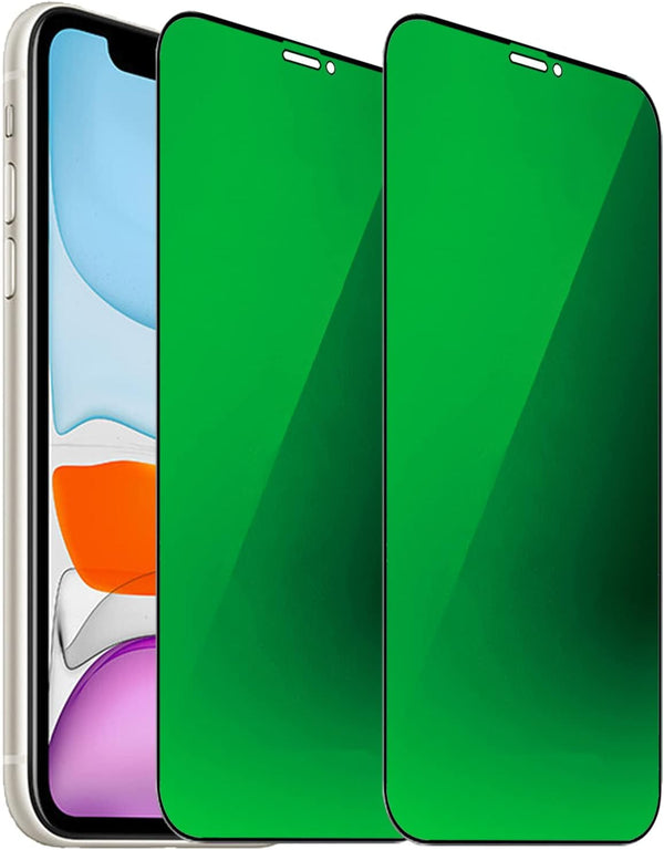 2 Pack Anti-Blue Privacy Tempered Glass for iPhone 11/XR, 6.1 inch, Anti-Spy Screen Protector, 9H Hardness (Green)