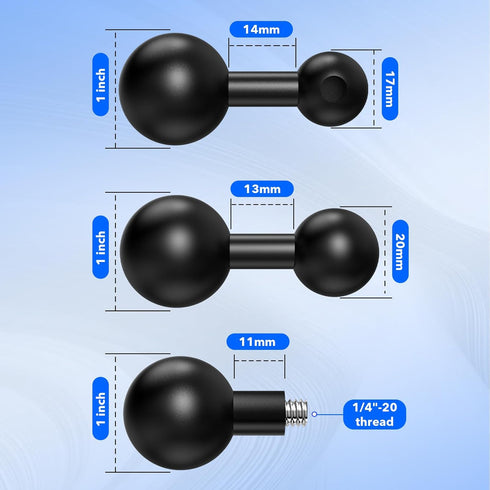 iGoevo 1-Inch 20mm 17mm 1/4"-20 (B Size) Ball Adapter Kit for RAM Mounts Includes Ball Adapter, Ball Adapter, Stud