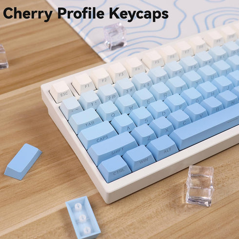 mintcaps PBT Doubleshot Gradient Blue Keycaps, 133 Keys Side Printed Custom Backlit Keycap Set for Mechanical Keyboards