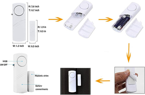 4 Pack Door Alarms for Home Security, Window Door Alarms, DIY Protection Burglar Bell Alarm for Home, Office