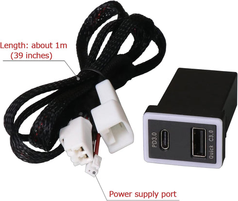 QC3.0 +PD3.0 USB Power Socket, 60W Output, Type C & Quick Charge 3.0 Car Charger USB Adapter for Smart Phone PDA iPad