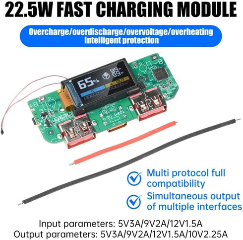 Generic 22.5W USB Fast Charging Step-Down Converter Power Bank Module with PD QC FCP VOOC Protocols Type-C and Dual USB