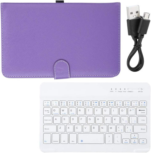 V BESTLIFE 7 Inch Universal Wireless Keyboard for Bluetooth 3.0 with PU Leather Case for Phones, Purple