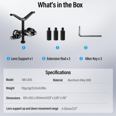 SIRUI Camera Lens Support, Universal 15mm Rail Telephoto Long Lens Support Bracket for DSLR Camera Shoulder Rig