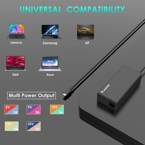 USB C Laptop Charger 100W AC Power Adapter with 12W USB A Output for MacBook, ASUS, Huawei, Lenovo, HP, Dell, Samsung