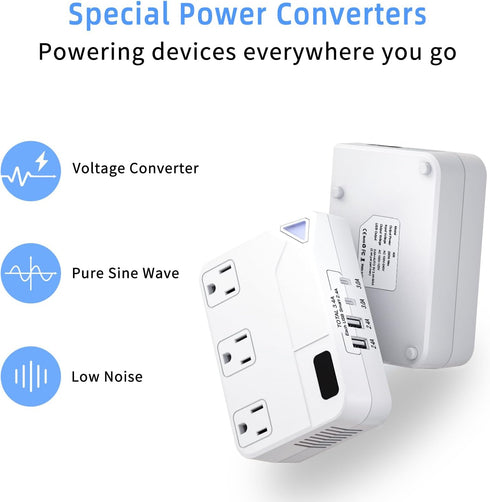 WAUDM 250W 2 2 220V 110V 100V-240V Countries Conversion Plug, International Travel Converter with USB and USB-C Ports